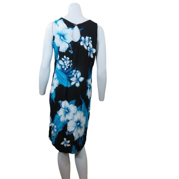 Vintage Unity Trading Hawaii Blue Floral Dress M Sleeveless Muu Muu New Old Stoc - Picture 9 of 12